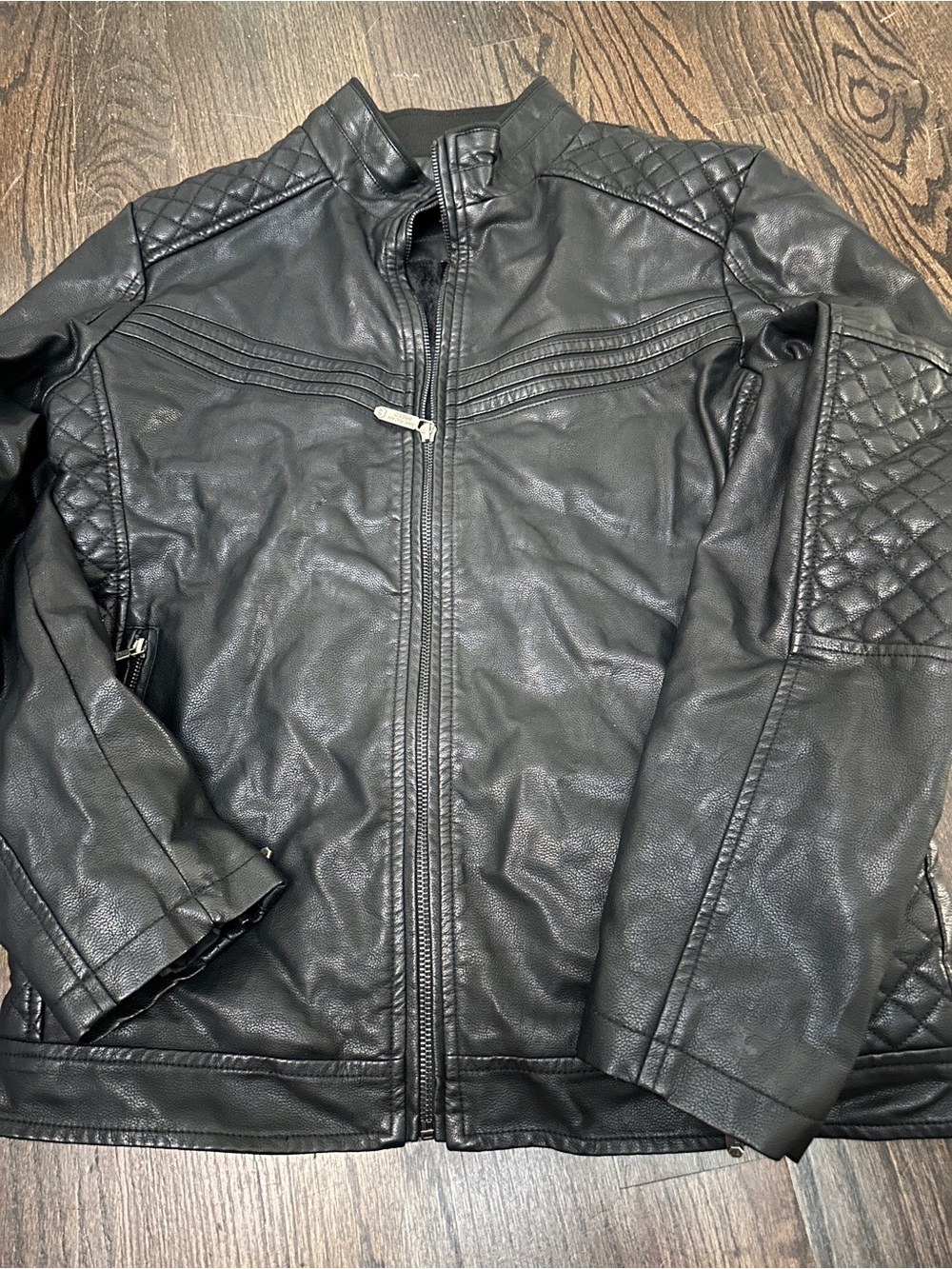 Men's Black Quilted Faux Leather Bomber Jacket